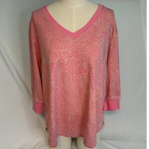 Jane & Delancey Pink Paisley V-Neck Top Women’s Size 1X Boho Tunic 3/4 Sleeve